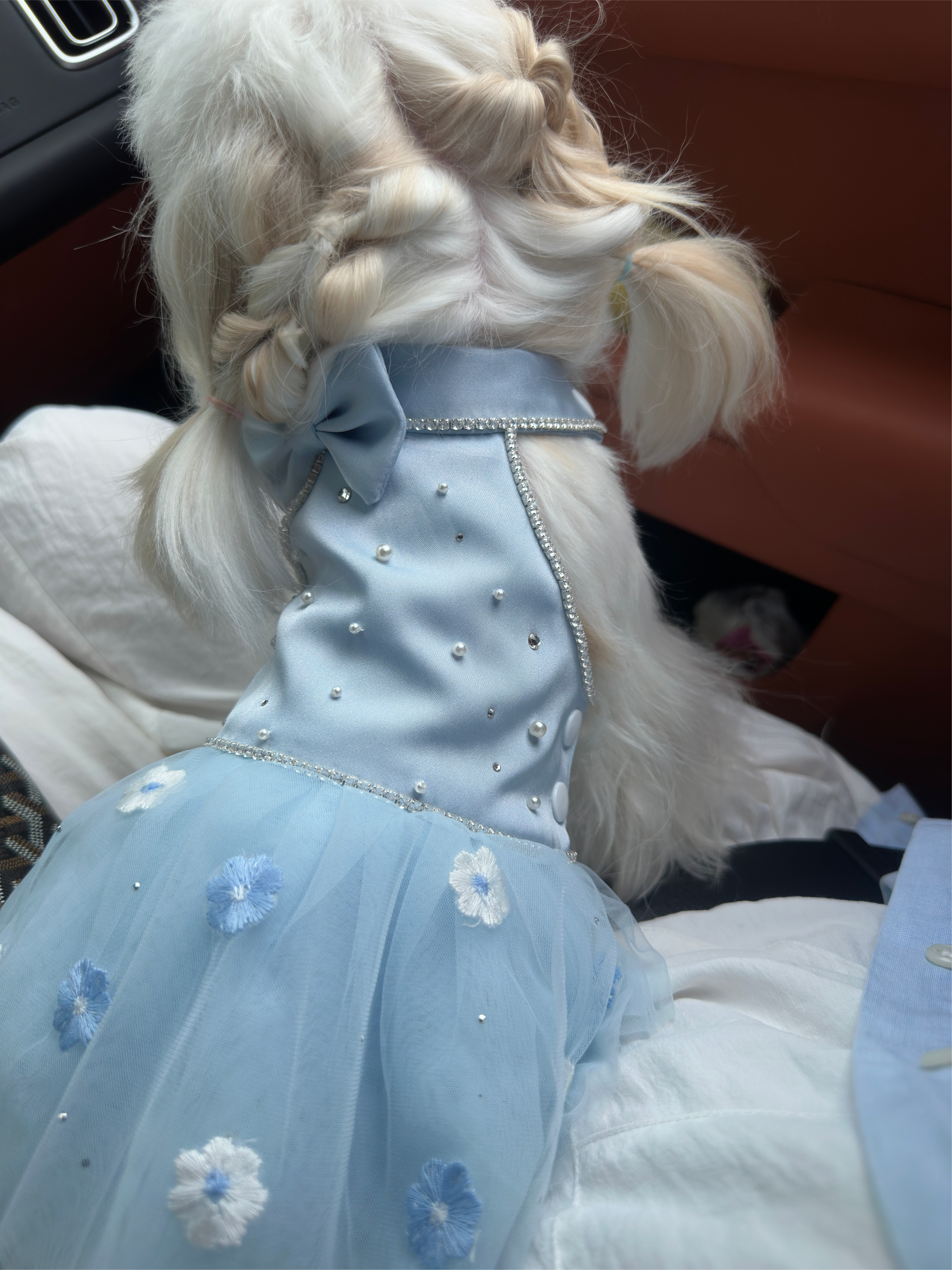 Custom Handmade Satin Tulle Dog Dress | Misty Blue