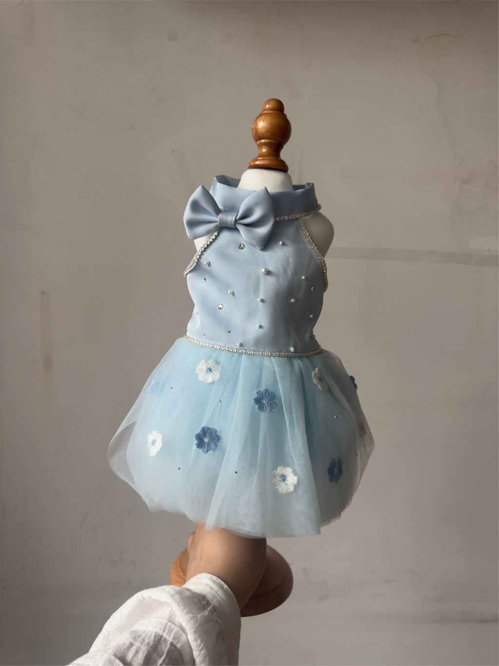 Custom Handmade Satin Tulle Dog Dress | Misty Blue