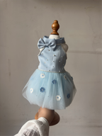 Custom Handmade Satin Tulle Dog Dress | Misty Blue