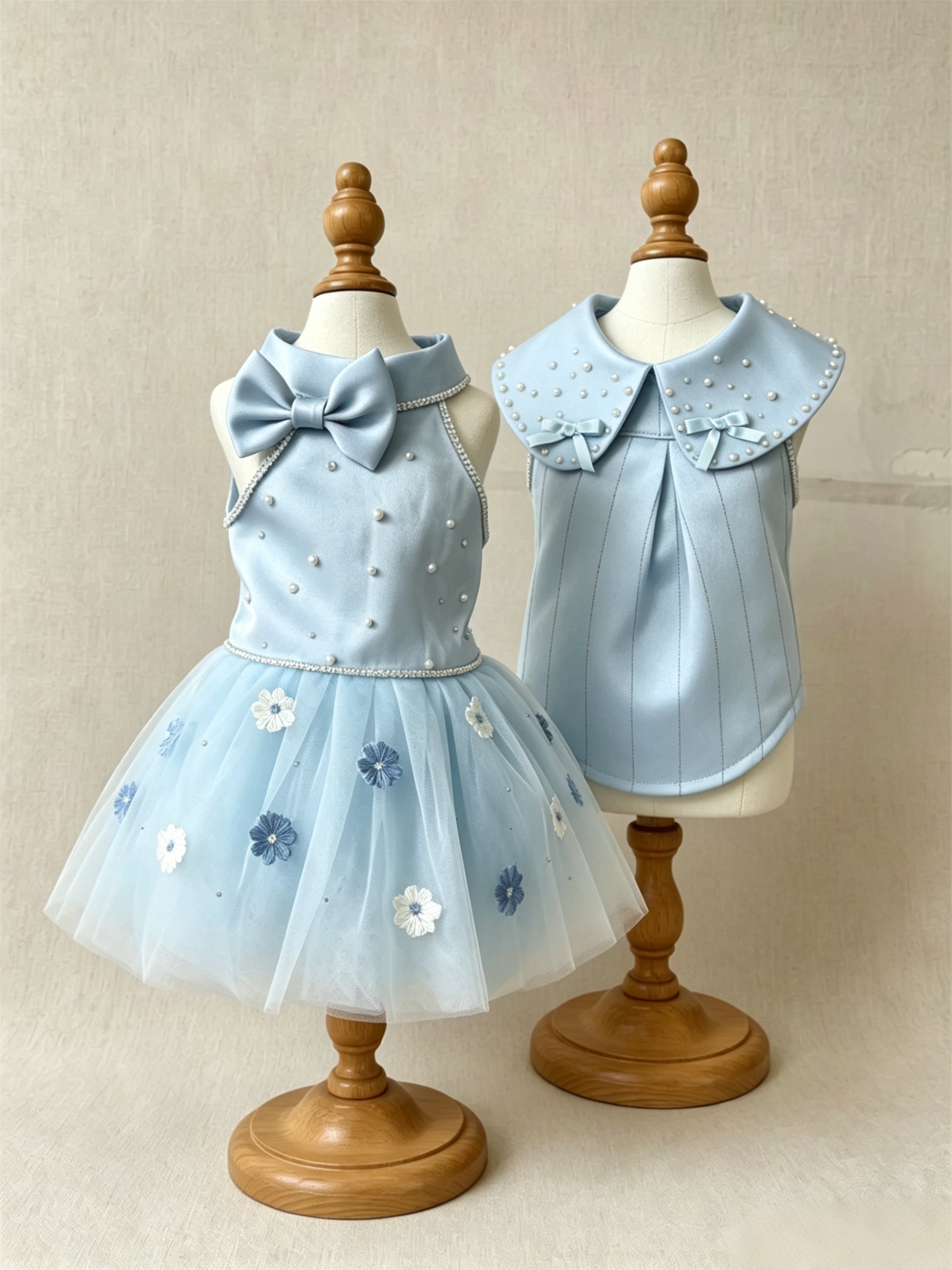 Custom Handmade Satin Tulle Dog Dress | Misty Blue