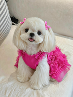 Tian Silk Cotton & Mesh Ruffle Dog Dress | Pink Layered Tulle Party Dress