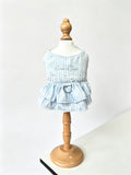Light Blue Striped Dog Dress with D-Ring Harness - Rhinestone & Embroidery Summer Pet Apparel for Small Dogs & Cats