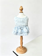 Light Blue Striped Dog Dress with D-Ring Harness - Rhinestone & Embroidery Summer Pet Apparel for Small Dogs & Cats