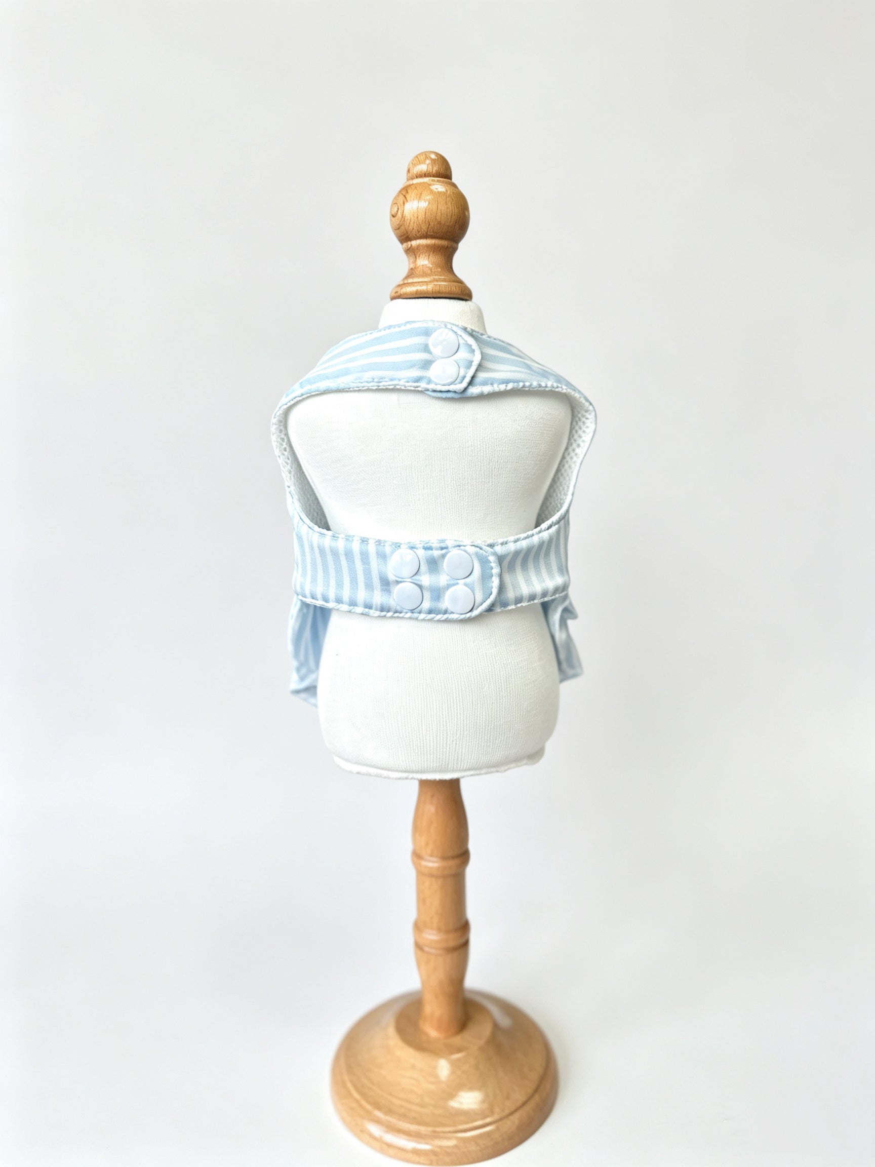 Light Blue Striped Dog Dress with D-Ring Harness - Rhinestone & Embroidery Summer Pet Apparel for Small Dogs & Cats