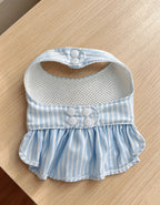 Light Blue Striped Dog Dress with D-Ring Harness - Rhinestone & Embroidery Summer Pet Apparel for Small Dogs & Cats