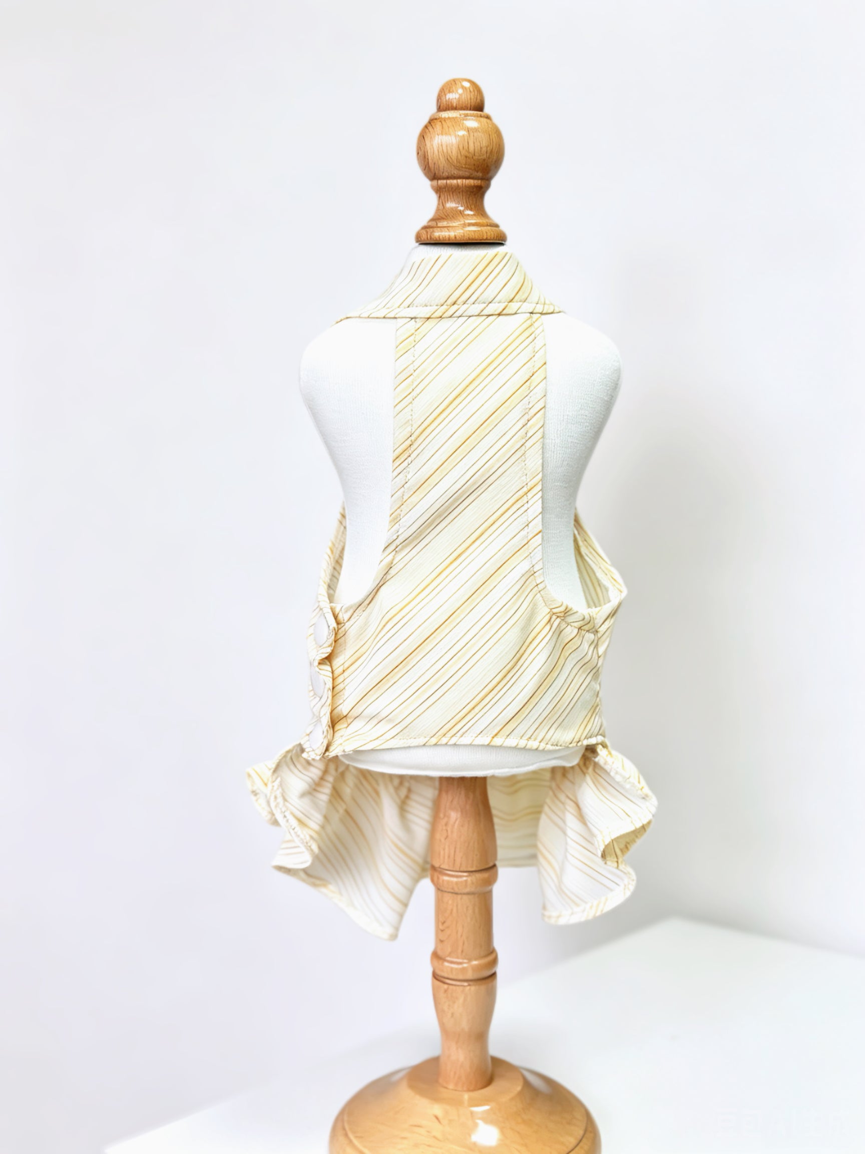 French Vintage Lemon Yellow Striped Dog Dress | Cute Princess Puppy Outfit with Pearls & Lace Flower