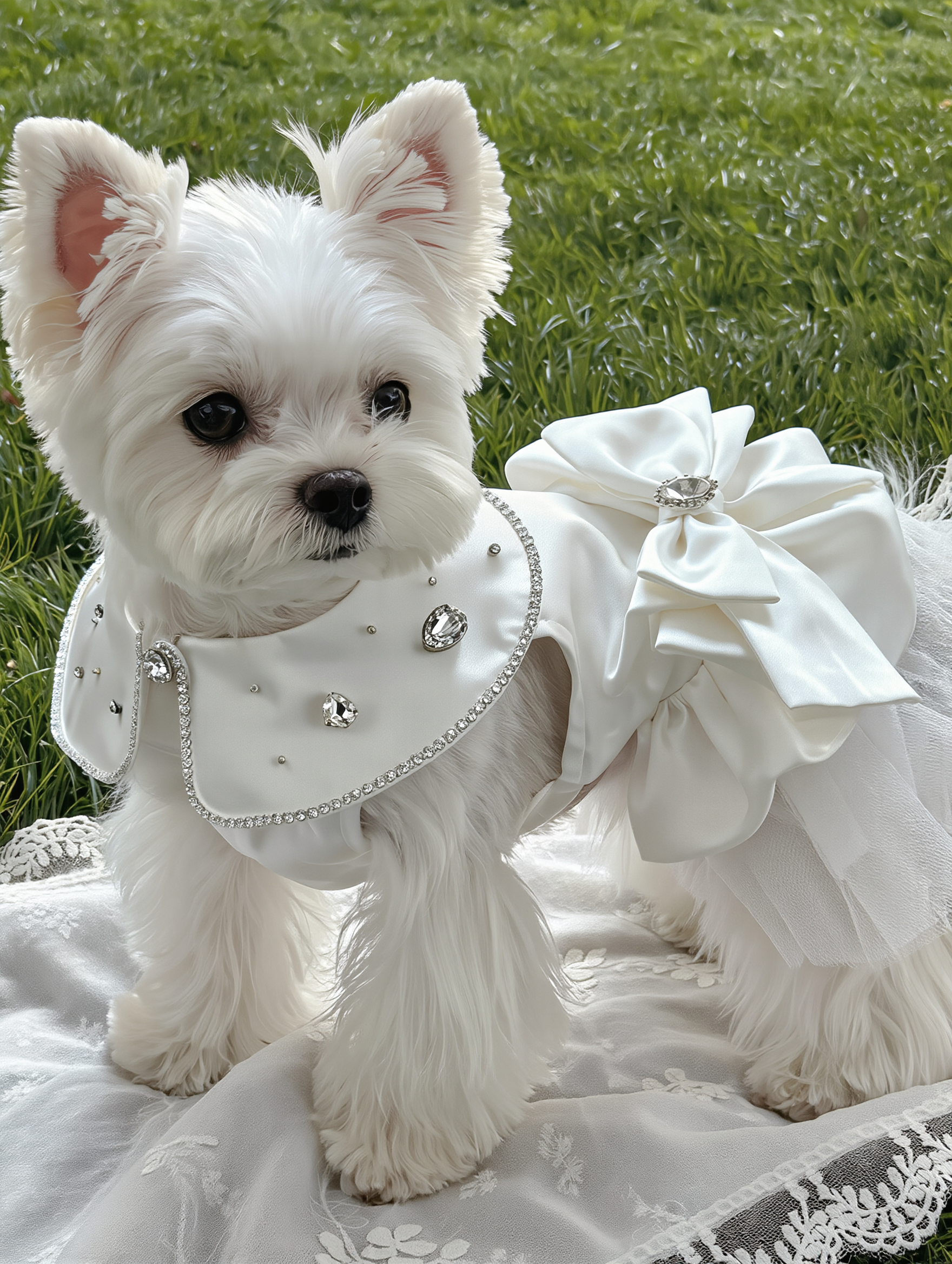 Custom Handmade Satin Dog Vest with Tulle Skirt