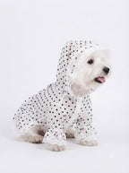 French Vintage Polka Dot Pet Raincoat with Lace Trim | Waterproof Hooded Four-Legged Dog Rain Jacket