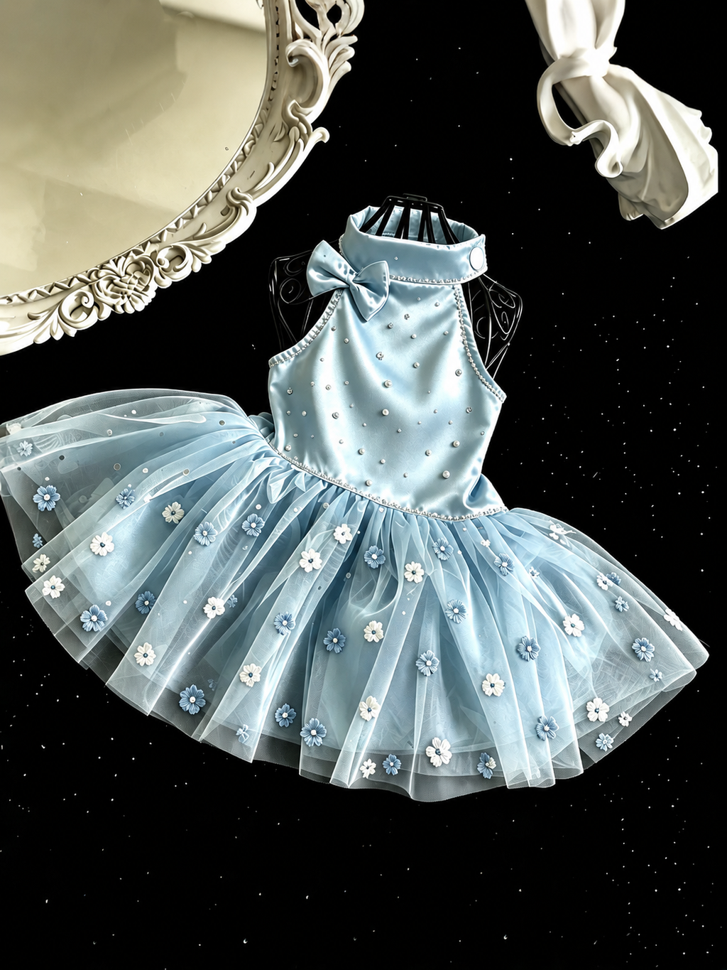 Custom Handmade Satin Tulle Dog Dress | Misty Blue