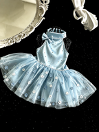 Custom Handmade Satin Tulle Dog Dress | Misty Blue