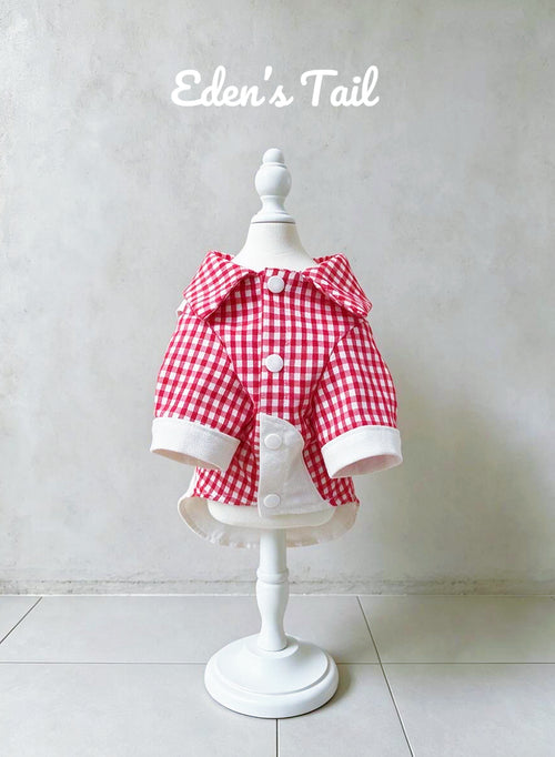 Cherry Gingham Suspender Dog Shirt
