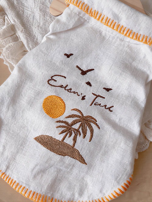 Custom Handmade Cotton Linen Dog Shirt | Sunset Island