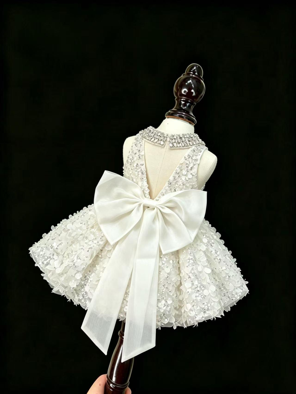 Custom Handmade Dog Princess Dress | Crystal-Embellished Satin Bow Ball Gown