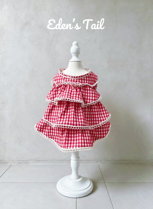 Cherry Gingham Ruffle Dog Dress