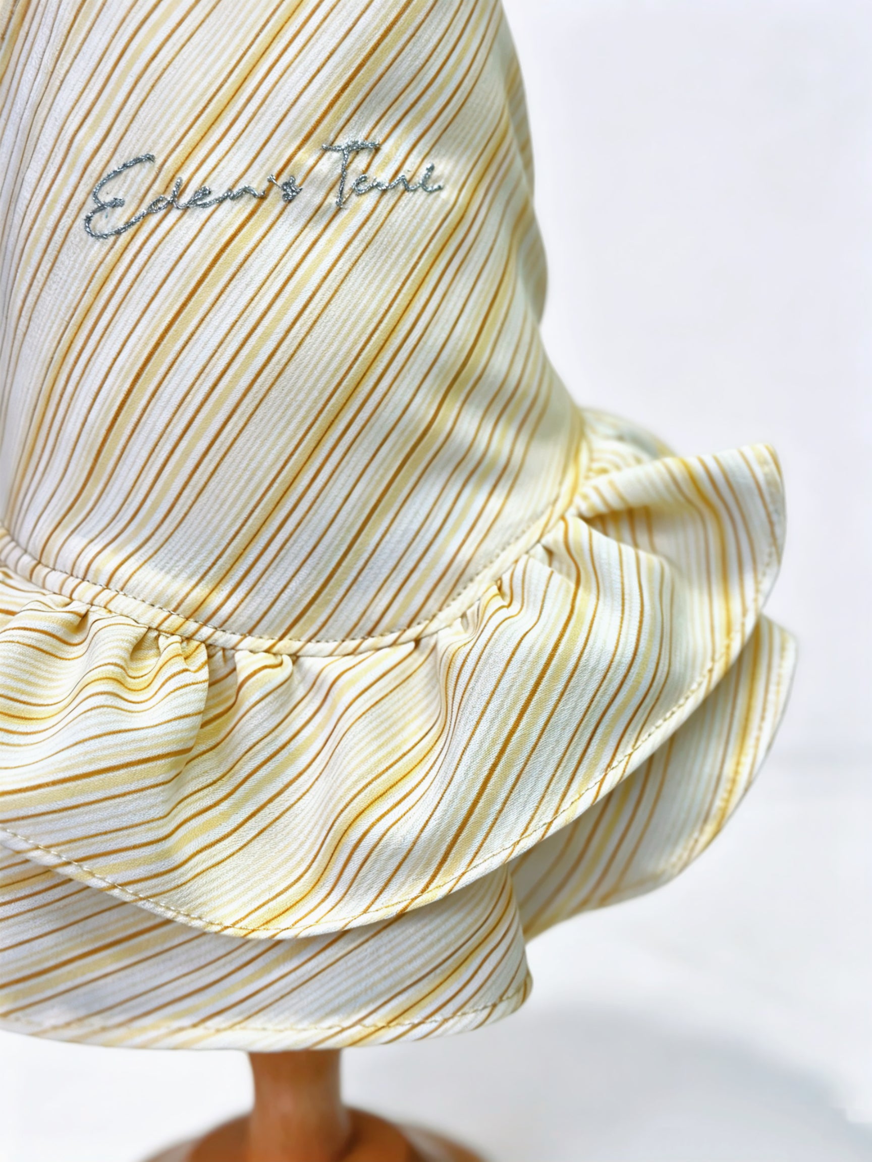 French Vintage Lemon Yellow Striped Dog Dress | Cute Princess Puppy Outfit with Pearls & Lace Flower