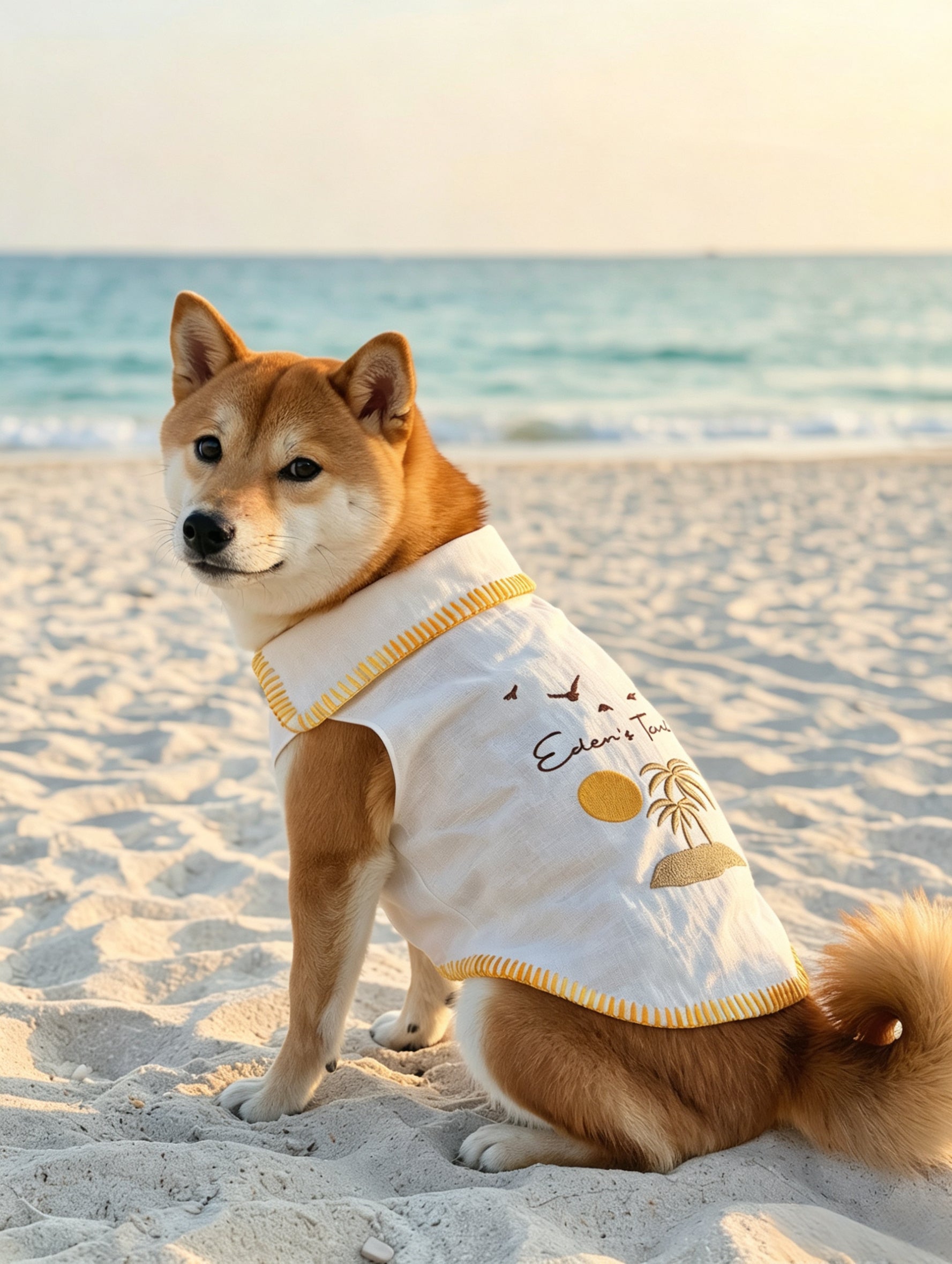 Custom Handmade Cotton Linen Dog Shirt | Sunset Island