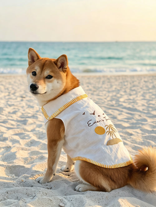 Custom Handmade Cotton Linen Dog Shirt | Sunset Island