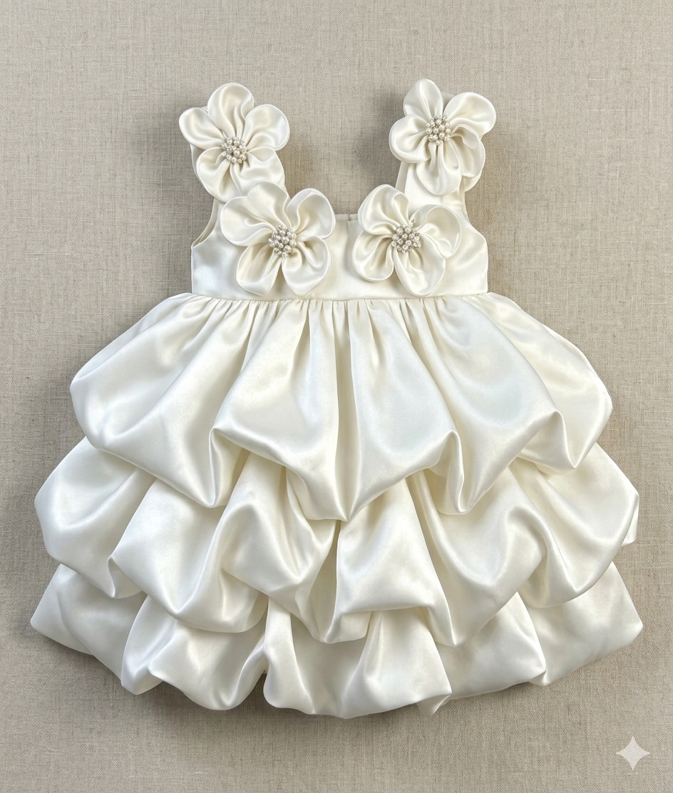 Custom-made handcrafted 3D satin dress