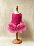 The Magenta Starlight Gown · Sparkly Rhinestone Pet Dress with Voluminous Tulle Skirt