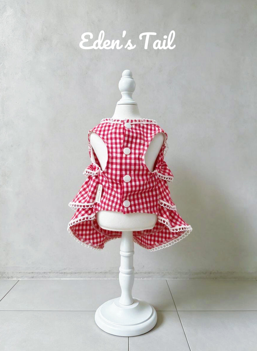 Cherry Gingham Ruffle Dog Dress