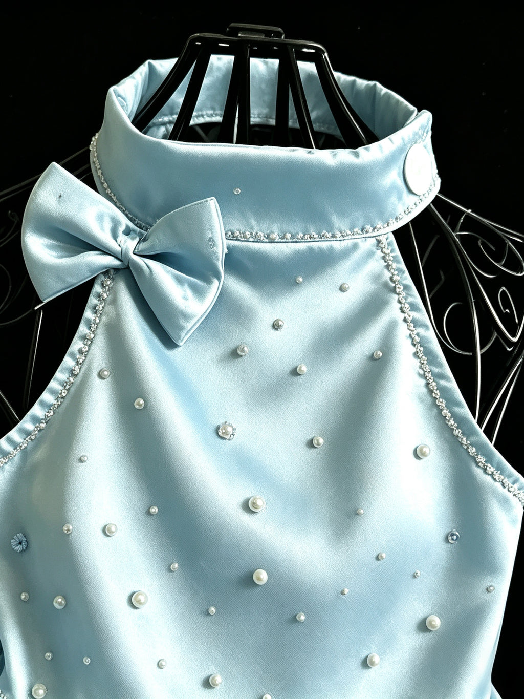 Custom Handmade Satin Tulle Dog Dress | Misty Blue