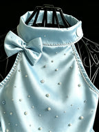Custom Handmade Satin Tulle Dog Dress | Misty Blue