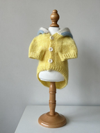 Soft Yellow Knitted Dog Hooded Sweater Cardigan - Handcrafted Warm Winter Pet Clothes with Sequin Details & Buttons for Small Dogs & Cats