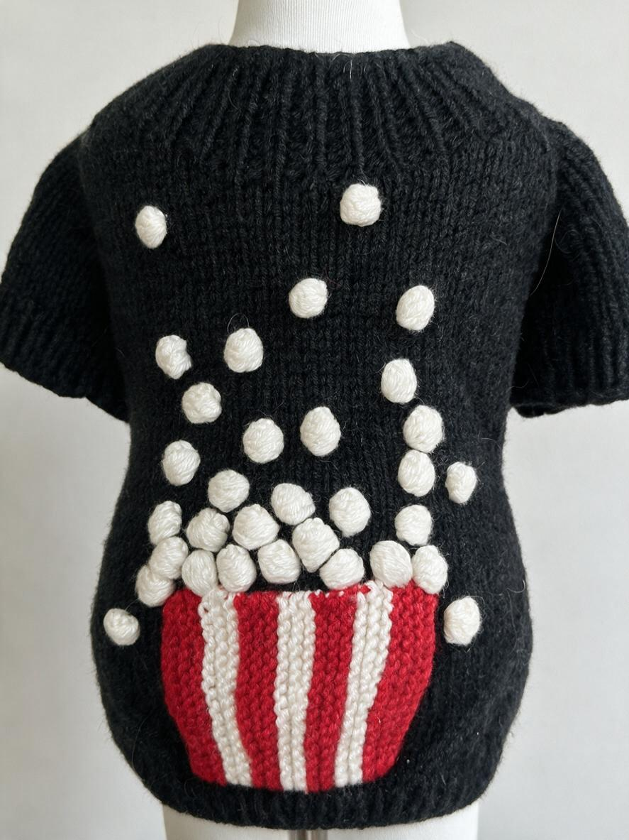 Black Knitted Sweater Cardigan - 3D Popcorn Motif Warm Winter Pet Clothes with Front Buttons for Small Dogs & Cats