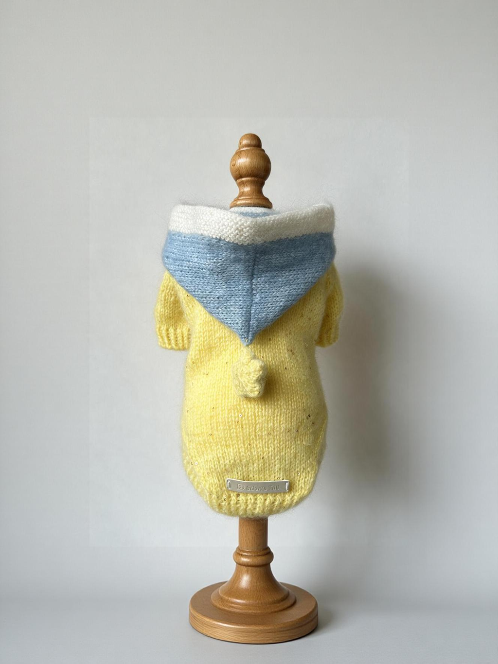 Soft Yellow Knitted Dog Hooded Sweater Cardigan - Handcrafted Warm Winter Pet Clothes with Sequin Details & Buttons for Small Dogs & Cats