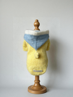 Soft Yellow Knitted Dog Hooded Sweater Cardigan - Handcrafted Warm Winter Pet Clothes with Sequin Details & Buttons for Small Dogs & Cats