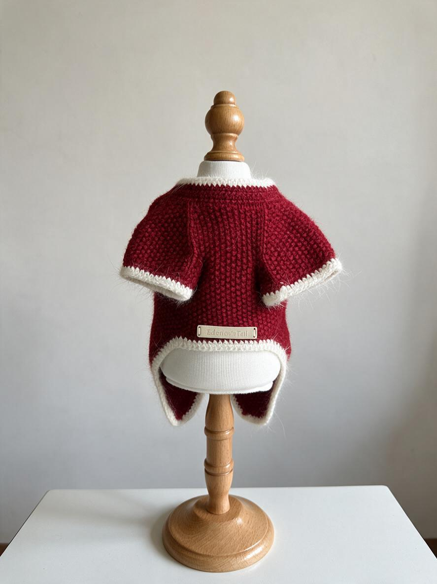 Red Chinese Style Knitted Dog Sweater Coat - Warm Plush Pet Tang Outfit  for Small Dogs & Cats