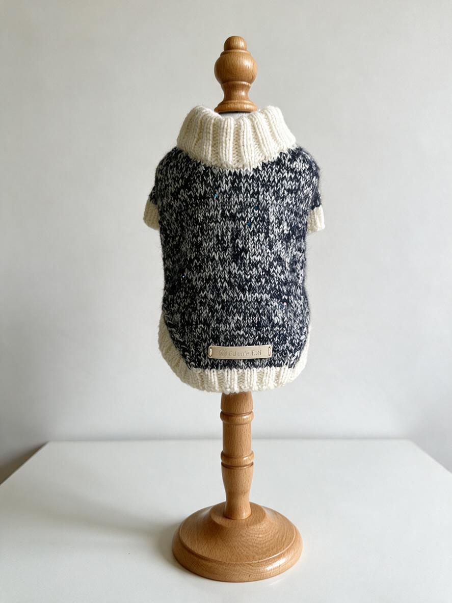 Chunky Tweed Knitted Dog Sweater - Warm Winter Turtleneck Pet Clothes for Small Dogs & Cats