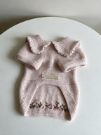 Pink Knitted Dog Sweater Dress Cardigan - Hand Embroidered Flower Warm Winter Pet Clothes with Pearl Buttons for Small Dogs & Cats